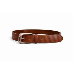 Torino Men’s Brown Genuine Leather Belt Size 32 Embossed Stripe Silver Buckle